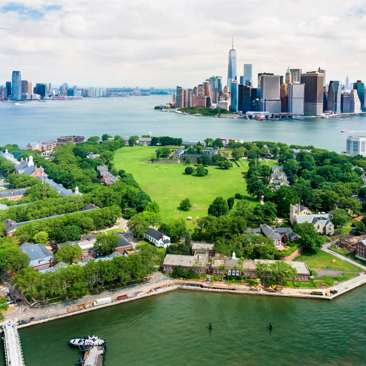 View of Governors Island and Manhattan from air