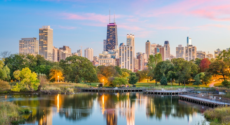 Chicago, Illinois, USA downtown skyline from Lincoln Park at twilight.; Shutterstock ID 1211477890; purchase_order:65050 - Digital Destinations and Articles; job:Online Editorial; client: Chicago: A Lincoln Park and Old Town neighborhood guide; other:Joe Bindloss
1211477890