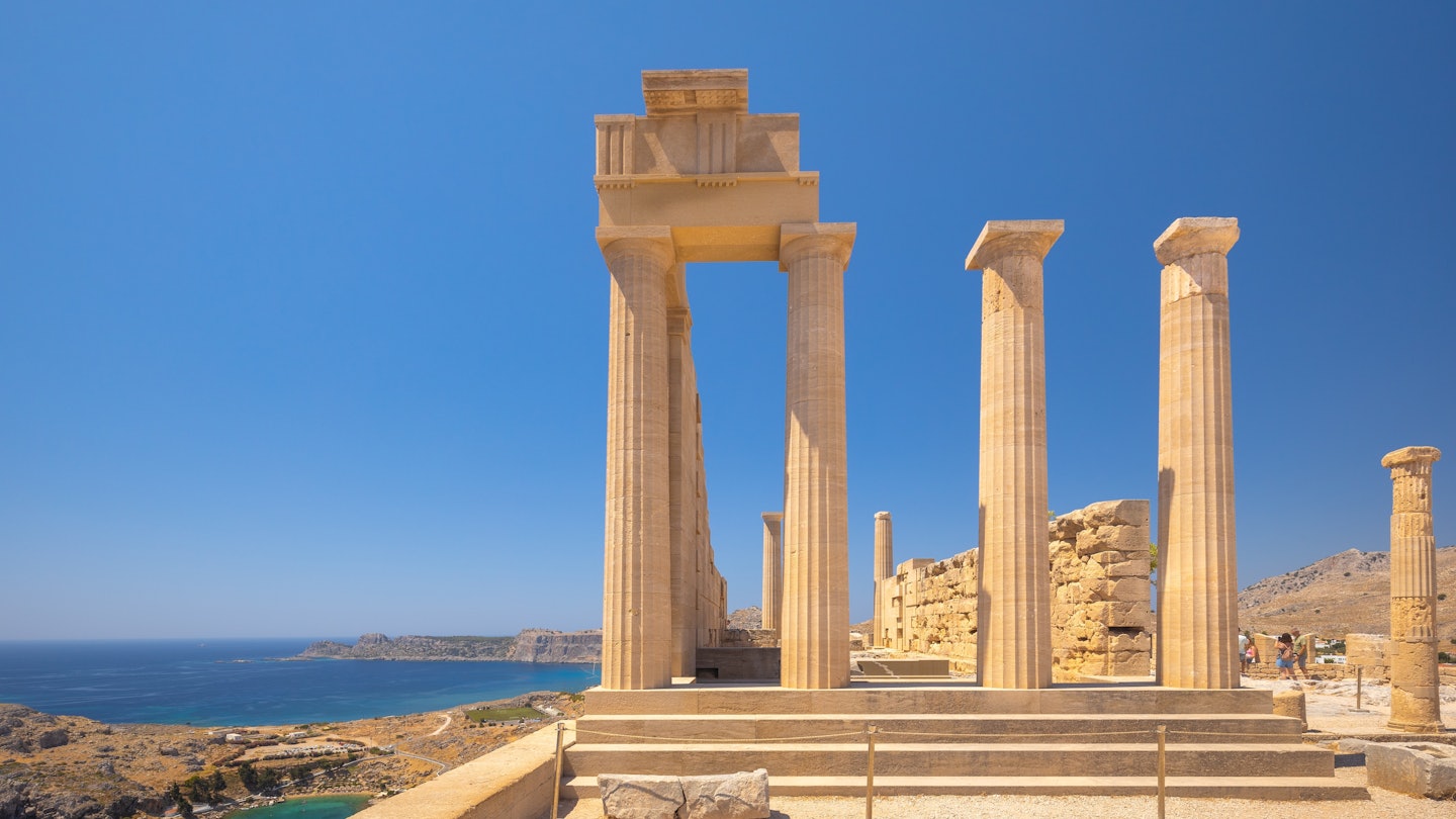 Acropolis of Lindos, the ruins of the Temple of Athena Lindia, Rhodes island, Greece, Europe., License Type: media, Download Time: 2025-04-08T14:08:44.000Z, User: sashabrady26, Editorial: false, purchase_order: 65050 - Digital Destinations and Articles, job: Lonely Planet, client: First-time guide to Rhodes, other: Sasha Brady