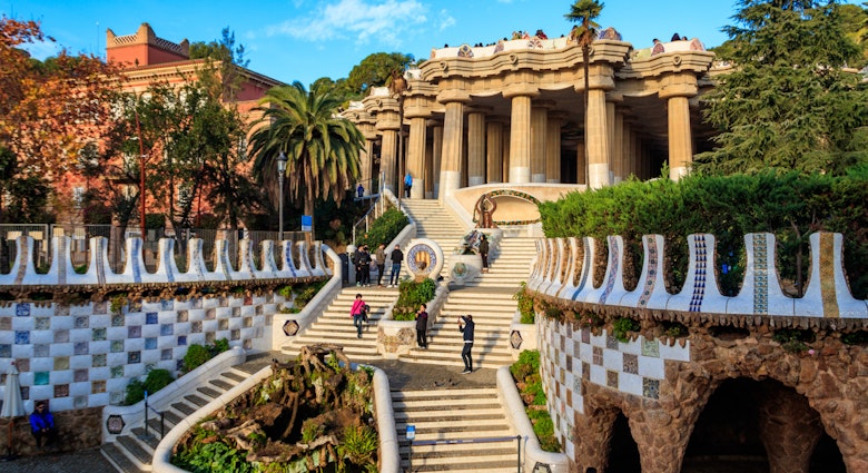 Barcelona, Spain - December 16, 2022: Entrance of Park Guell designed by Antoni Gaudi in Barcelona, Spain, License Type: media, Download Time: 2025-03-11T13:52:50.000Z, User: Ppeterson948, Editorial: true, purchase_order: 65050 - Digital Destinations and Articles, job: Global Publishing WIP, client: Global Publishing WIP, other: Pia Peterson Haggarty