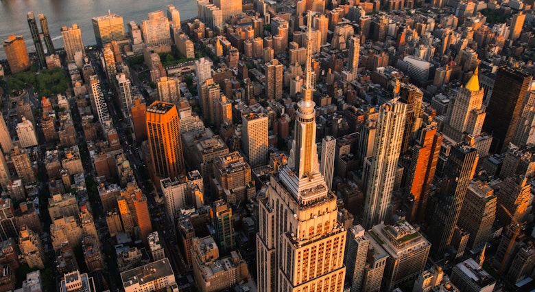 Sunset Aerial View of Empire State Building Spire and a Top Deck Tourist Observatory. New York City Business Center From Above. Helicopter Photo of an Architectural Wonder in Midtown Manhattan, License Type: media, Download Time: 2025-03-30T16:47:19.000Z, User: joe_lp, Editorial: false, purchase_order: 56500 - T&R or Kids, job: Global Publishing WIP, client: The Bugs Book 1, other: Joe Fullman