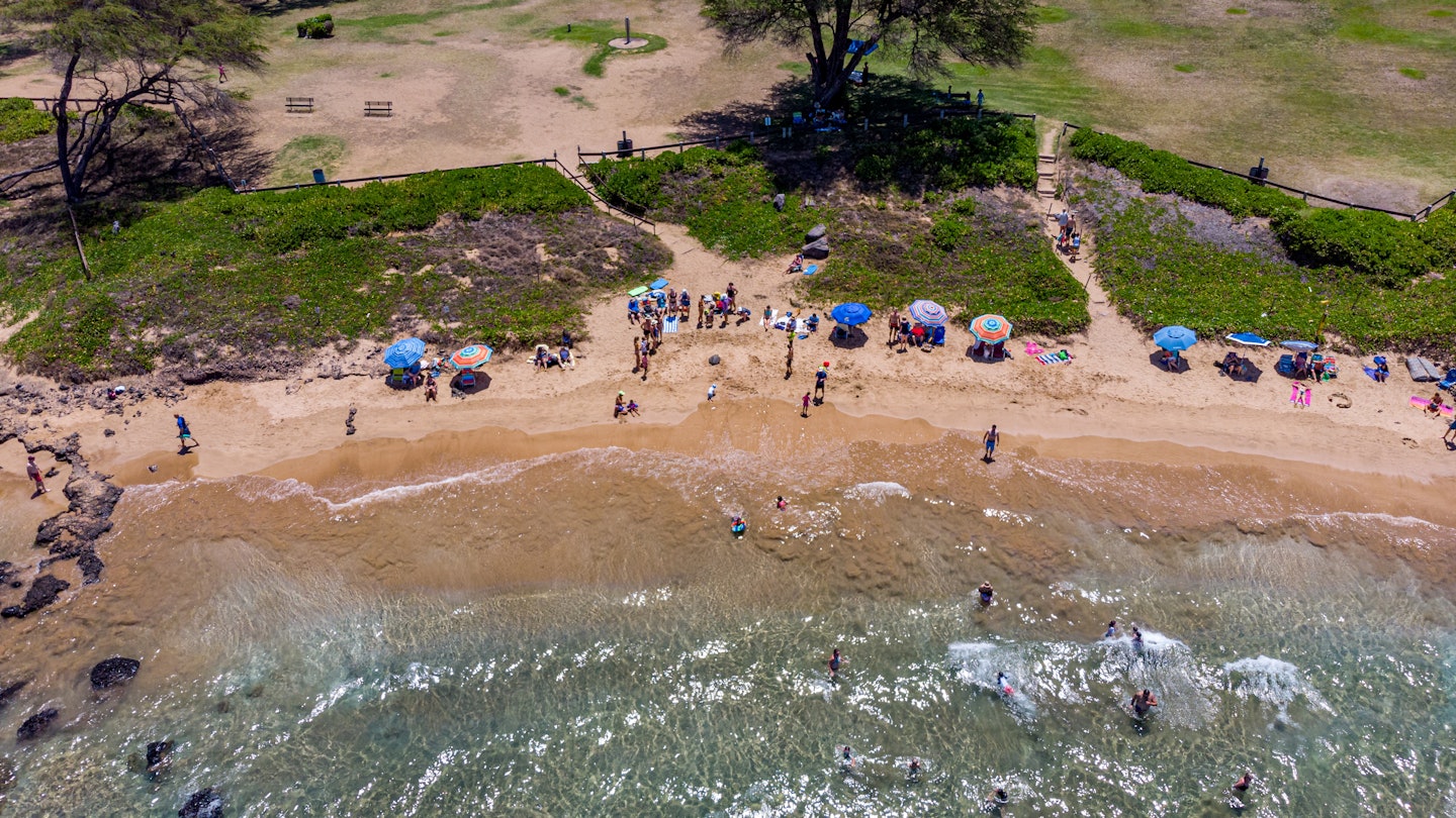 Aerial view of Kamaole III beach, Kihei, Hawaii. 